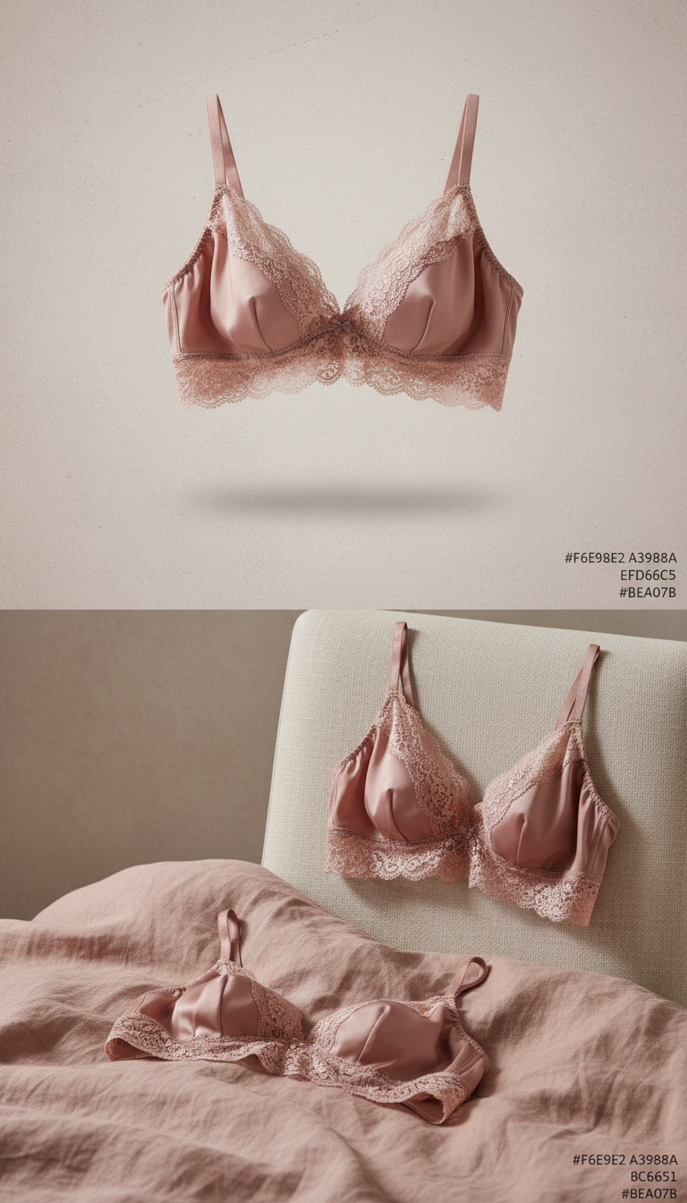 Brassière en soie rose poudré avec bord dentelle