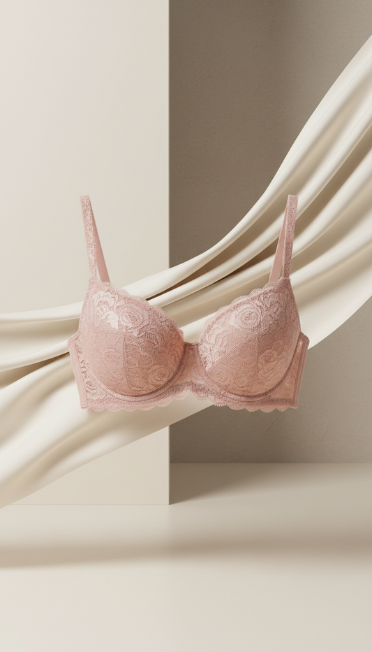 Soutien-gorge balconnet dentelle rose poudré